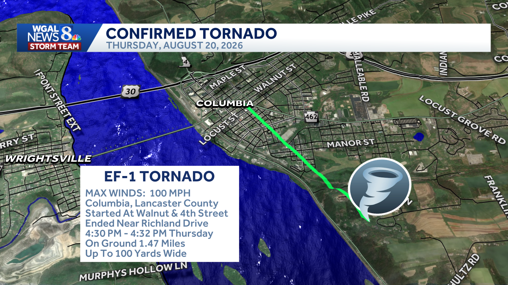 NWS confirms EF1 tornado struck Columbia, Lancaster County