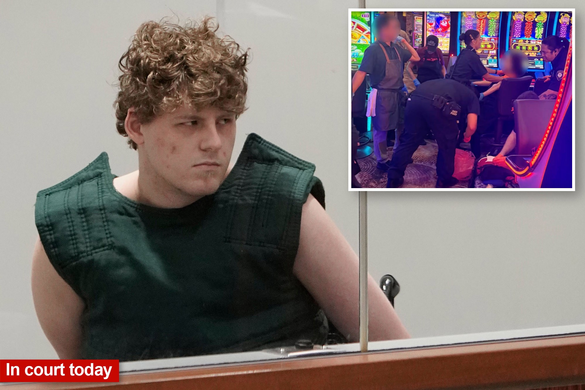 Casino slasher's first court appearance.