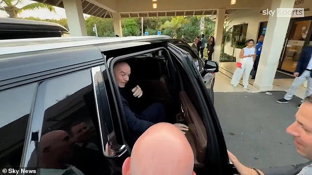The FIFA president quickly darted to a nearby vehicle to dodge questions posed by Sky News reporters