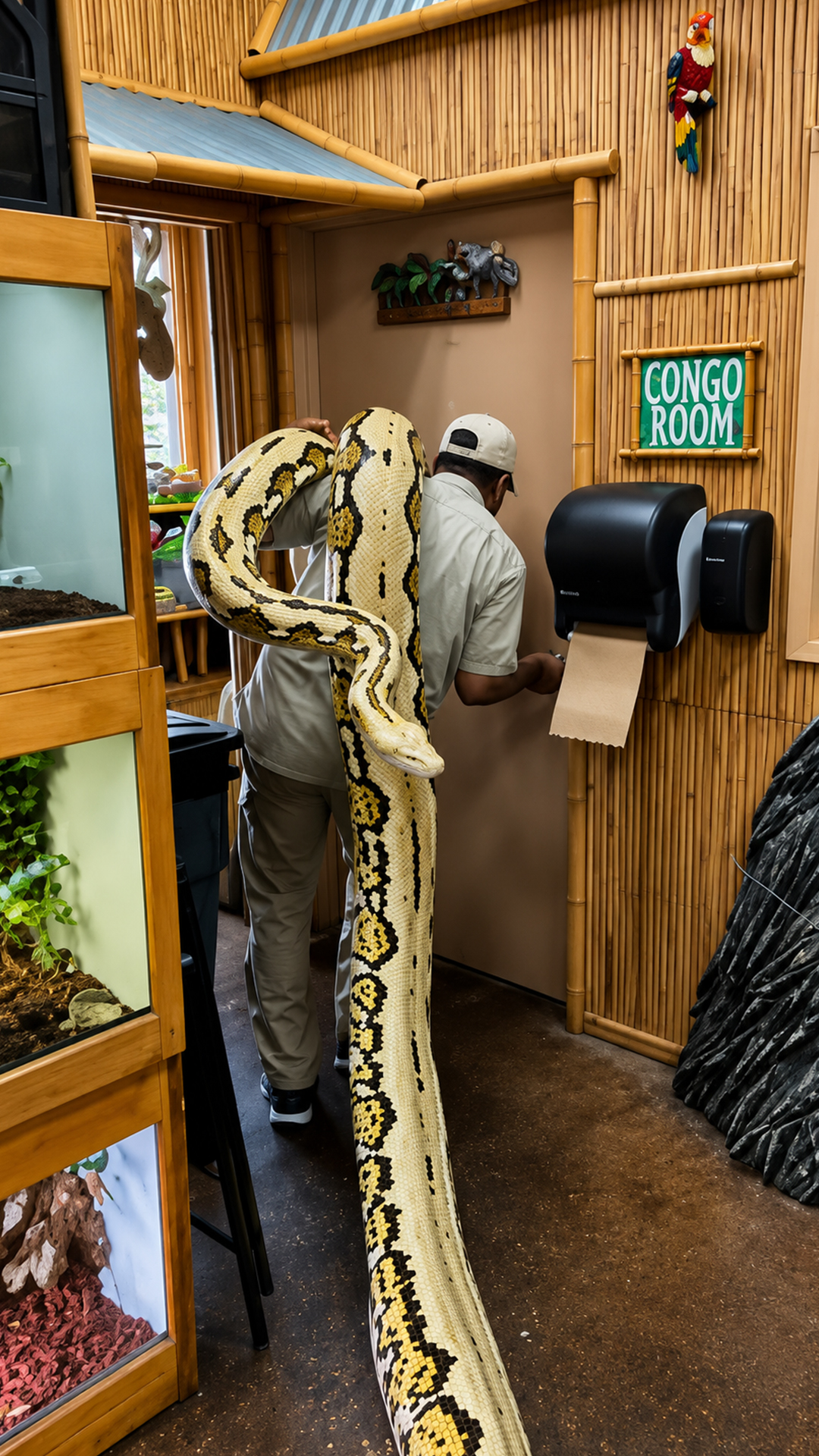 Handling this giant reticulated python becomes serious job