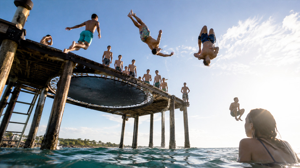 Floating trampoline creates a unique water adventure