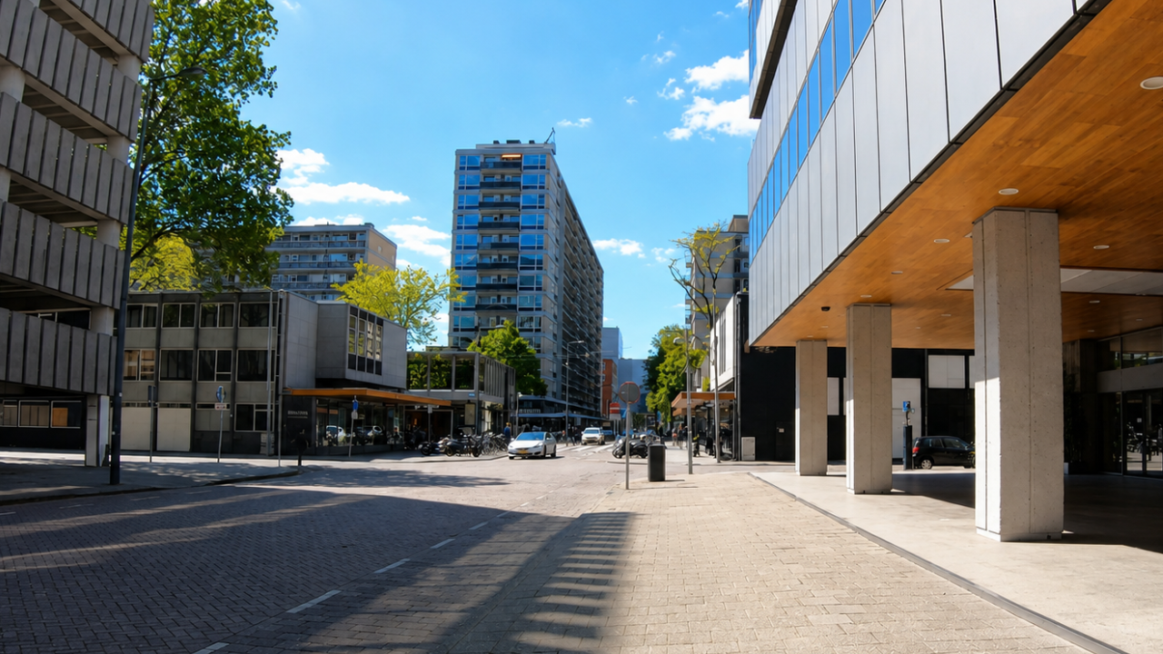 Rotterdam city centre between high-rises and quiet streets (4K)