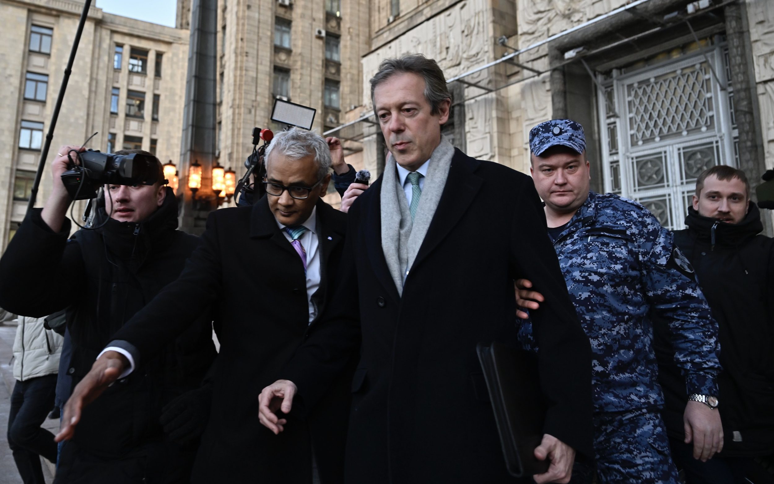 Nigel Casey leaves the Russian foreign ministry after a meeting in 2024 - Sefa Karacan/Anadolu via Getty