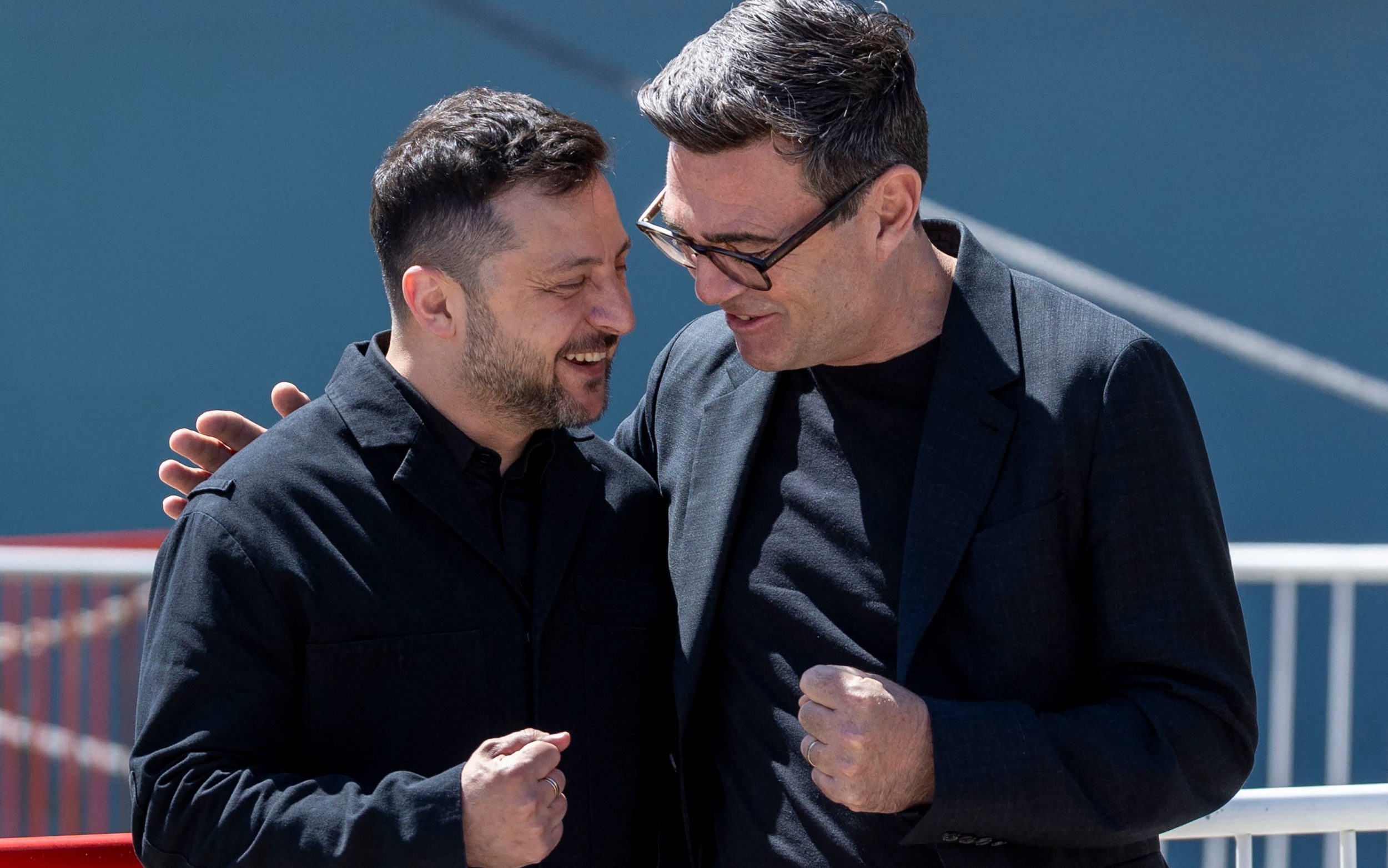 Andy Burnham with Volodymyr Zelensky (left), the Ukrainian leader. The Prime Minister insisted the UK would stand behind Ukraine - Simon Jones/AFP via Getty