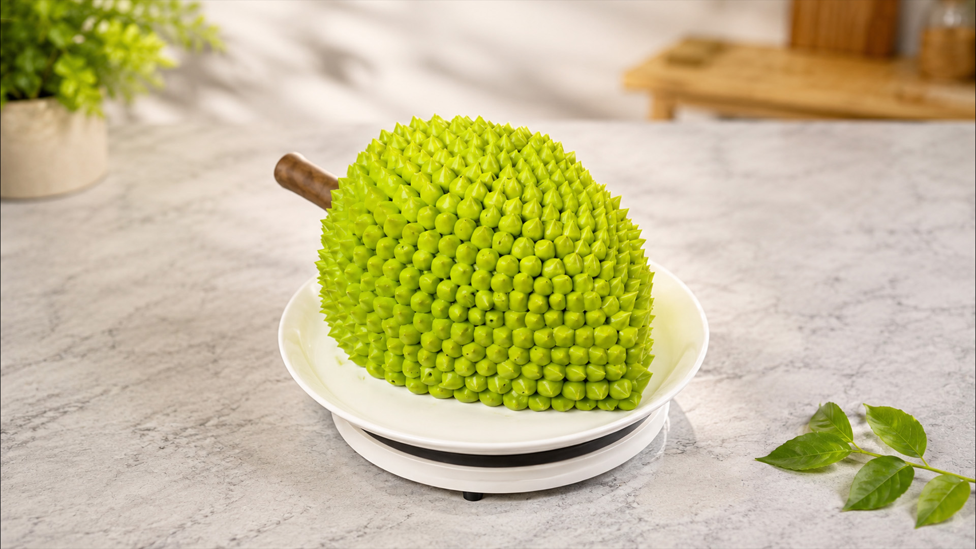 Chocolate layers meet a bold durian inspired design