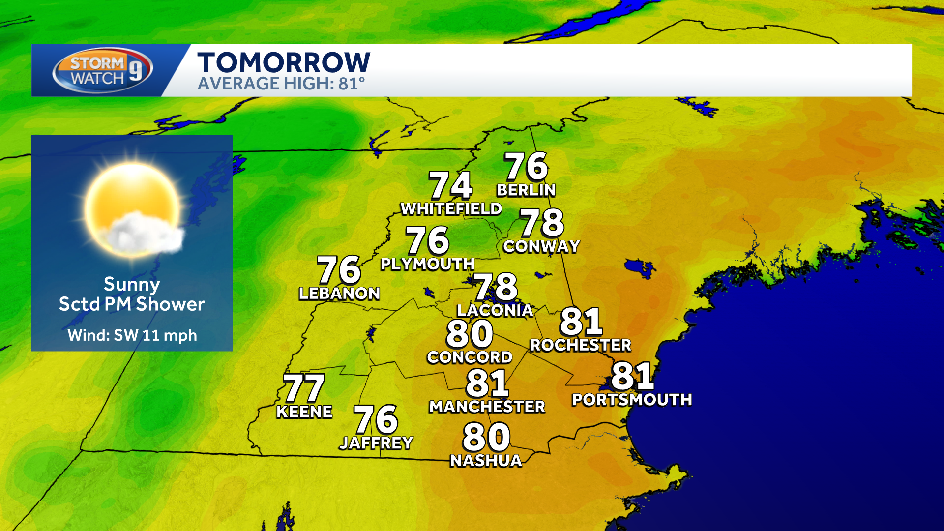 Brighter, less humid Monday in store for New Hampshire; scattered showers possible