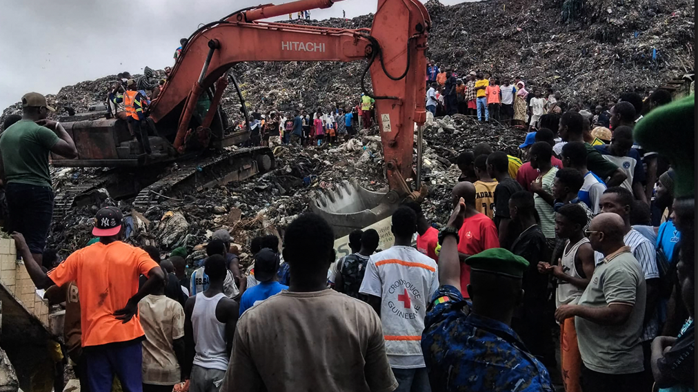 The Dar Es Salam landfill collapsed following heavy overnight rain in Conakry, Guinea, on Aug. 23, 2026. Getty Images