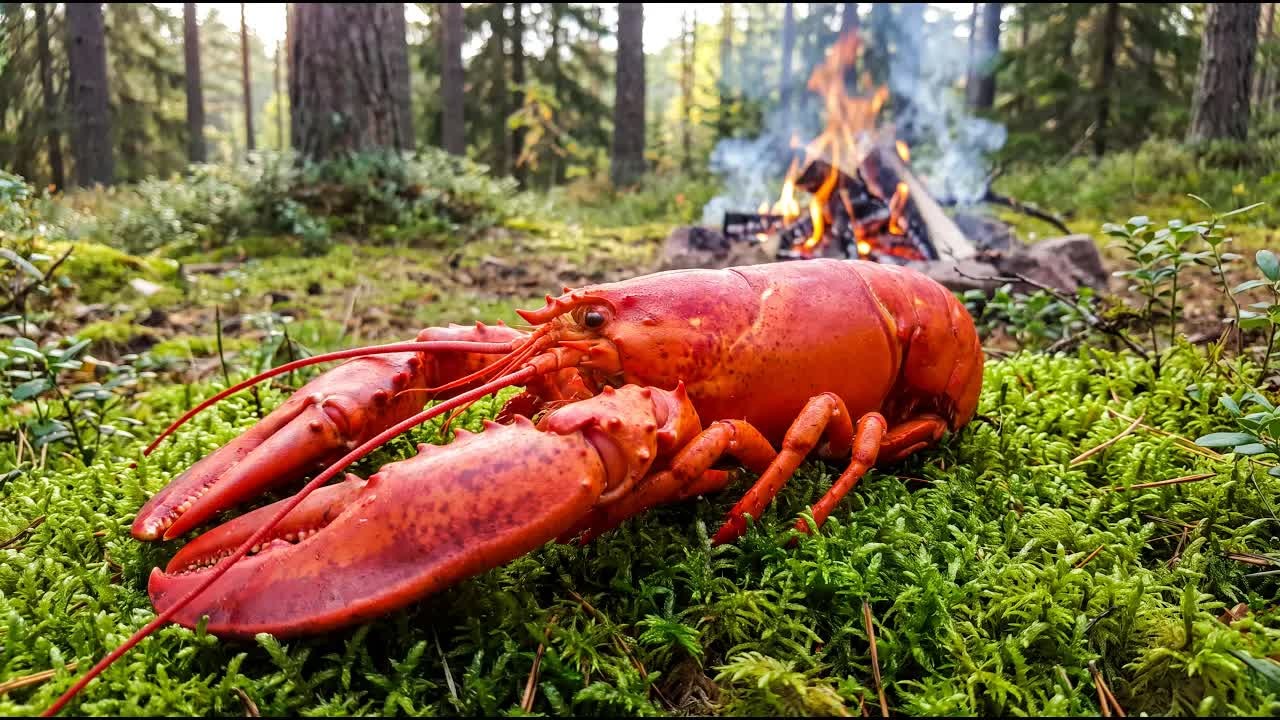 He flambéed a whole lobster over an open fire - then covered it in butter