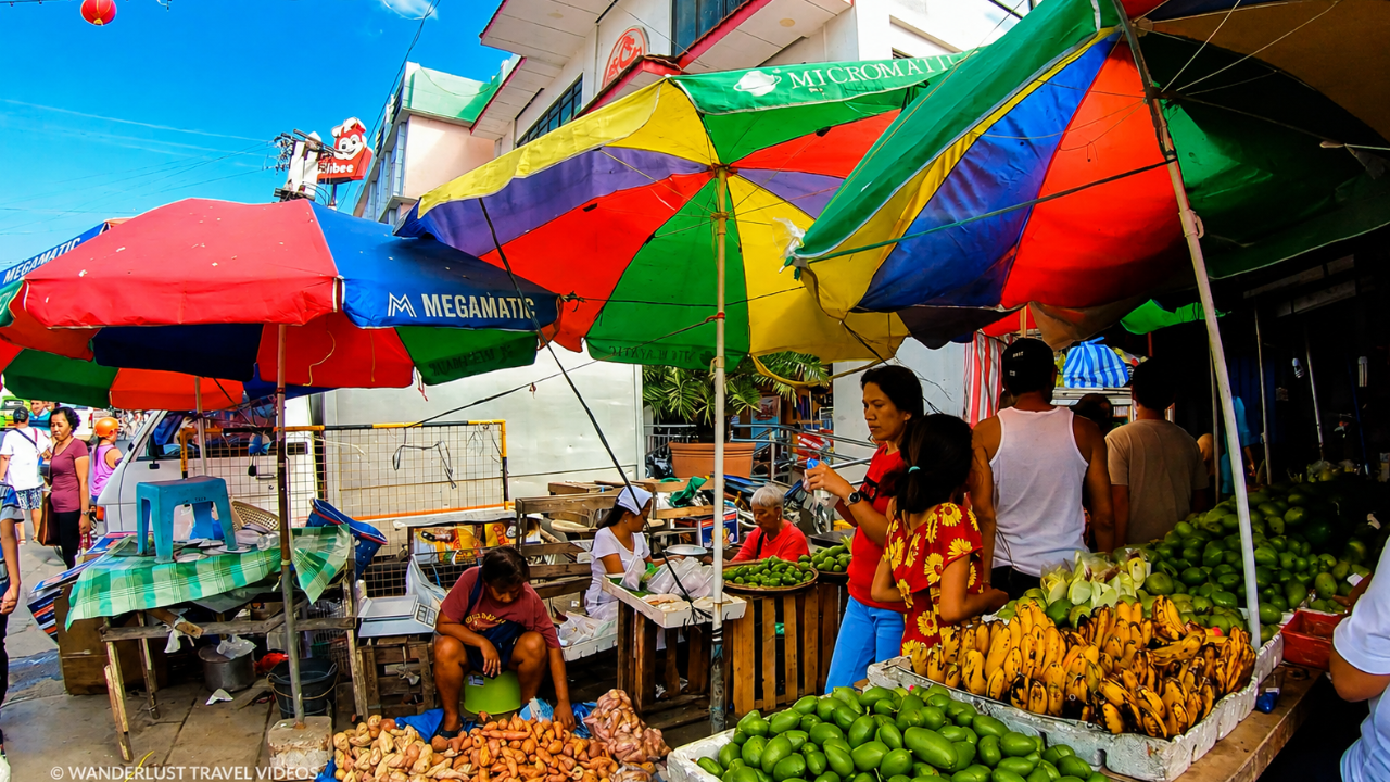 Puerto Princesa market walk among fruit stalls and street vendors (4K)