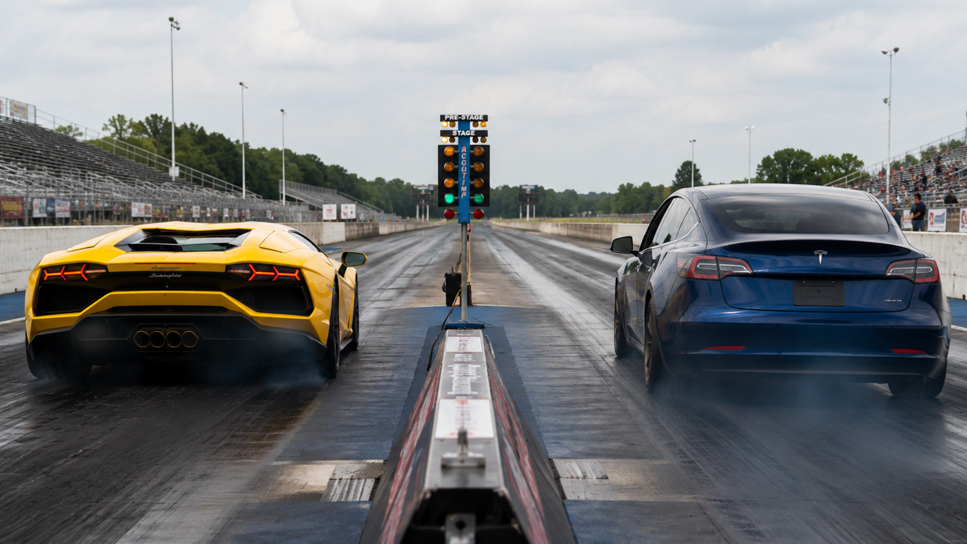 Can the Lamborghini Revuelto out launch the Tesla Plaid in drag race?
