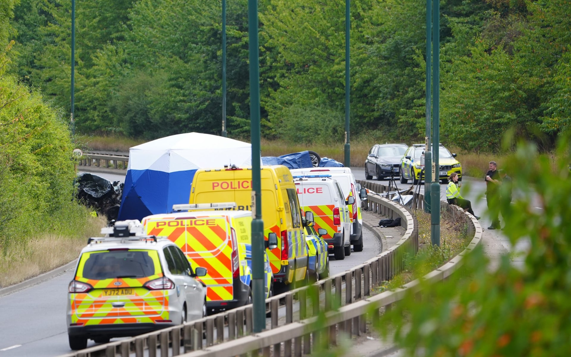 Twelve arrested after wrong-way police crash