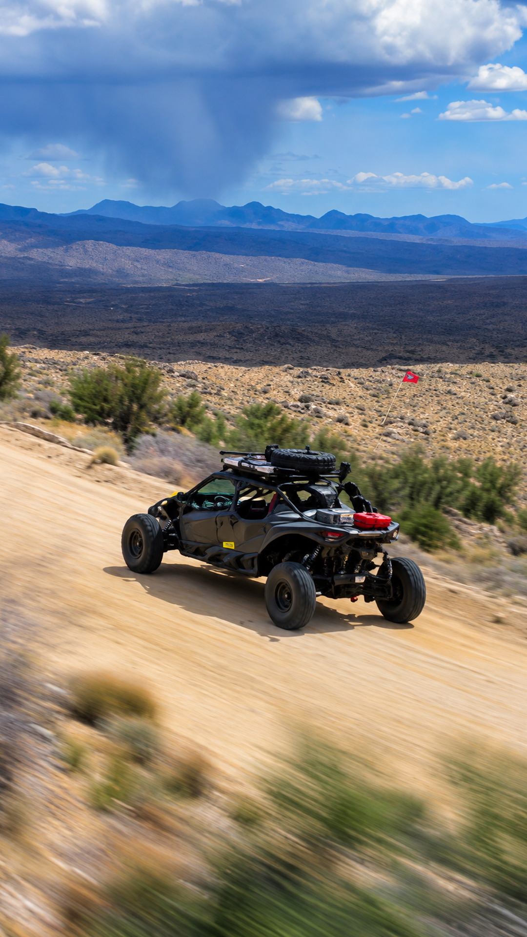 Desert trail ride shows an off-road buggy in action