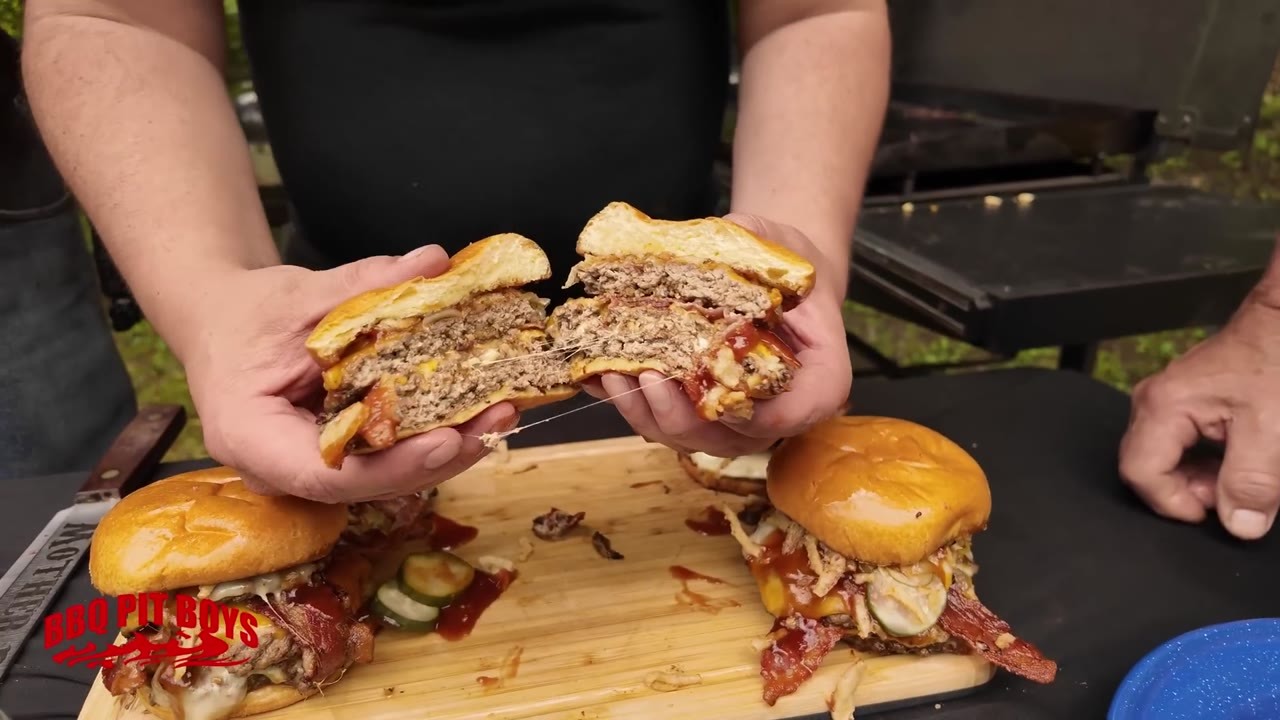 Joseph Q stacks a triple smash stack rodeo burger