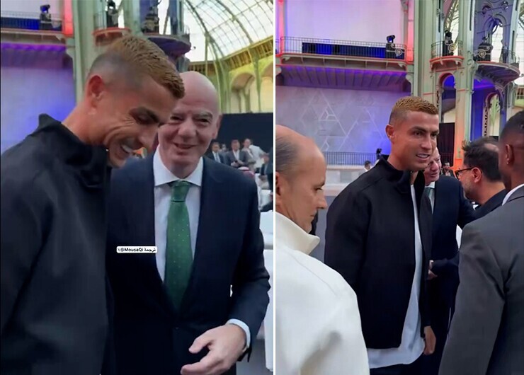 Biểu cảm của Ronaldo khi gặp Chủ tịch FIFA gây tranh luận