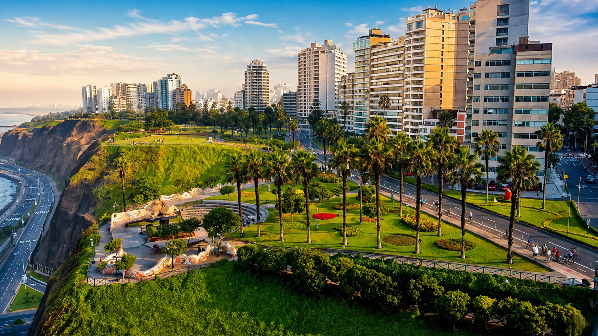 Lima’s skyline rising above Peru’s giant coastal cliffs