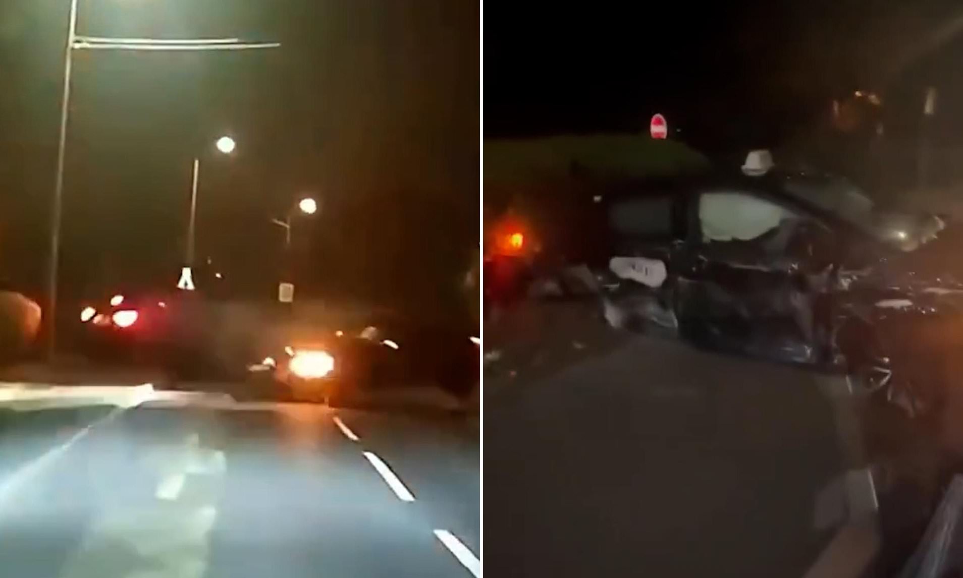 Moment family in taxi is hit on way home from airport by driver going the wrong way