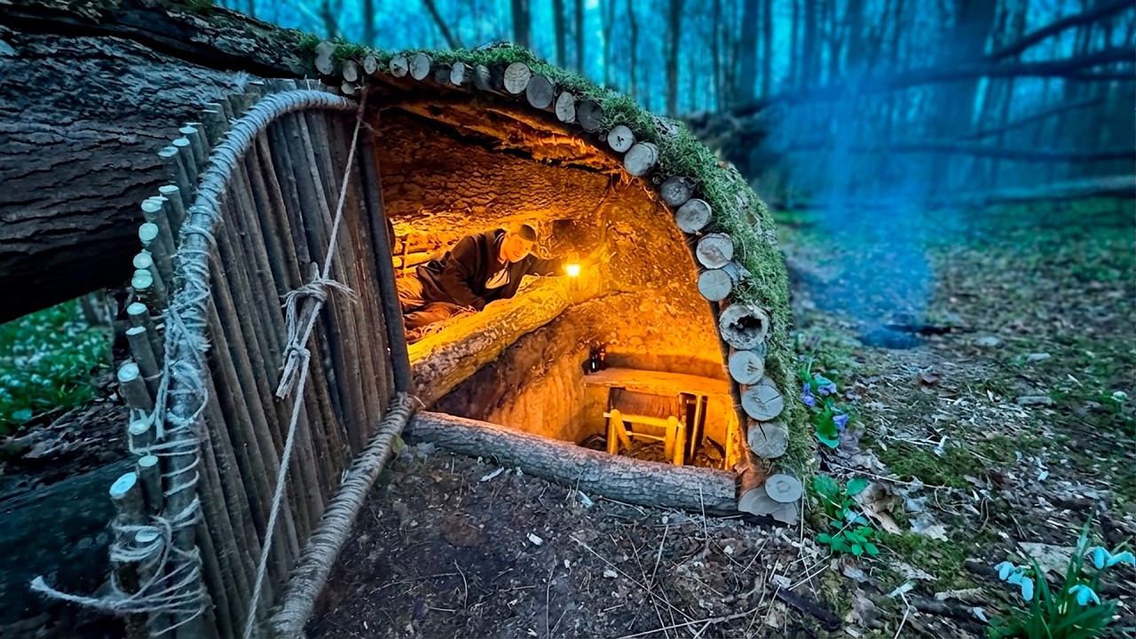 A hidden underground dugout built in the forest