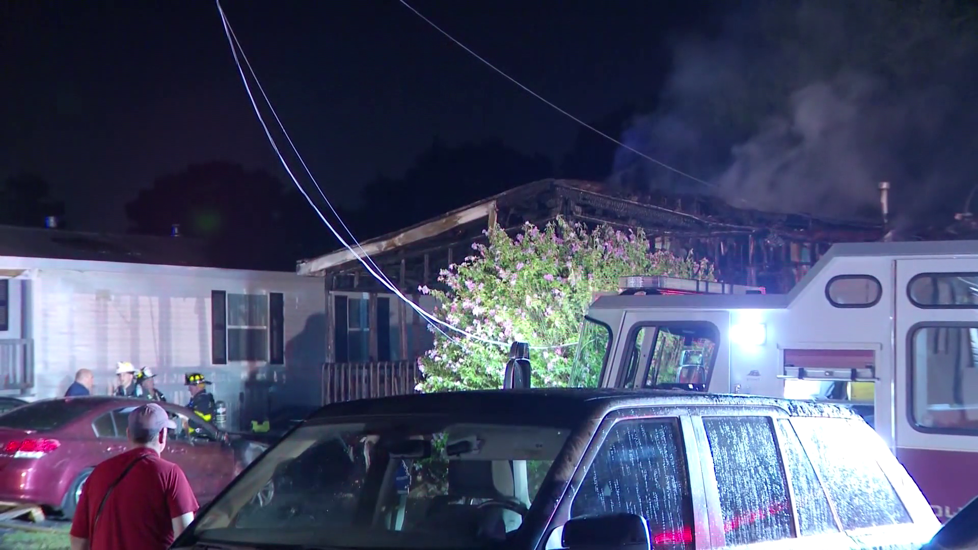Crews battle fire at trailer home in Holbrook, Massachusetts