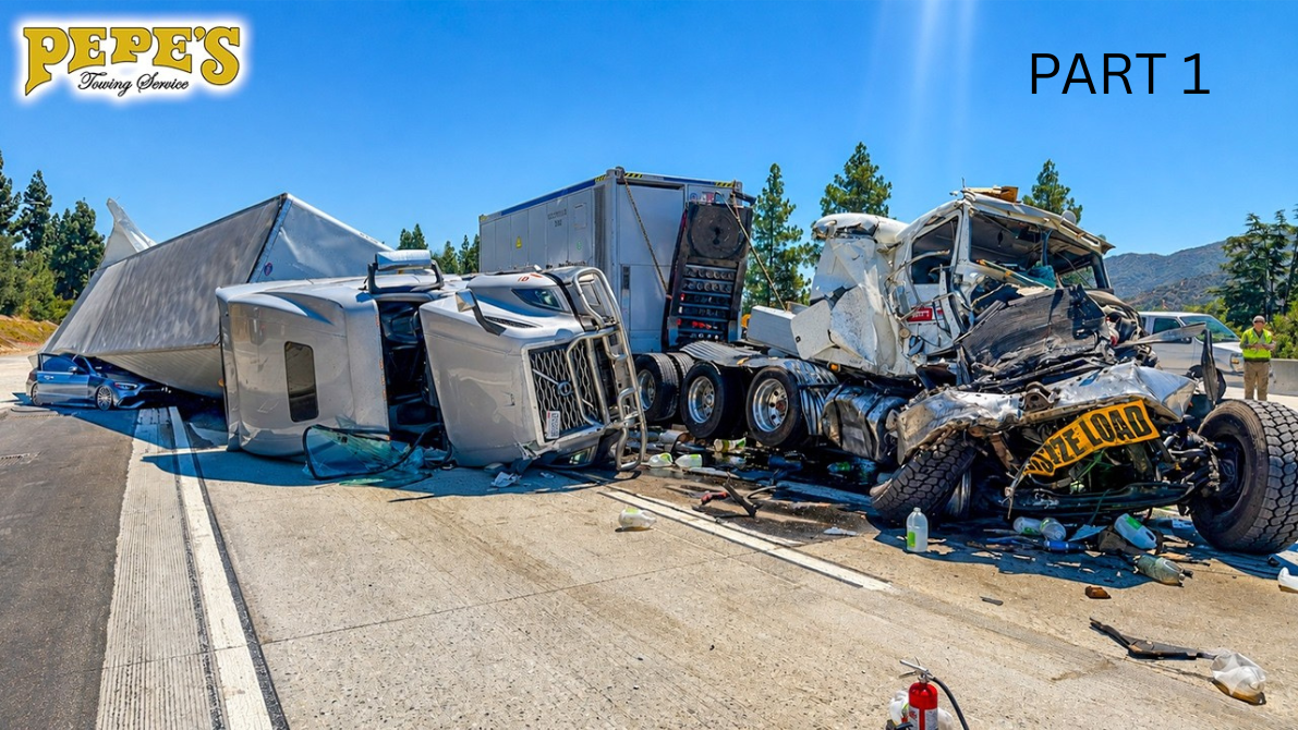 Part 1 - 4 semis crashed and shut down the freeway for 14 hours