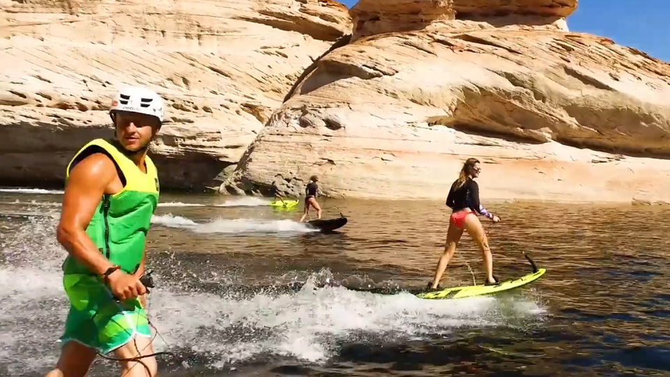 Motor power transforms this surfboard into a machine