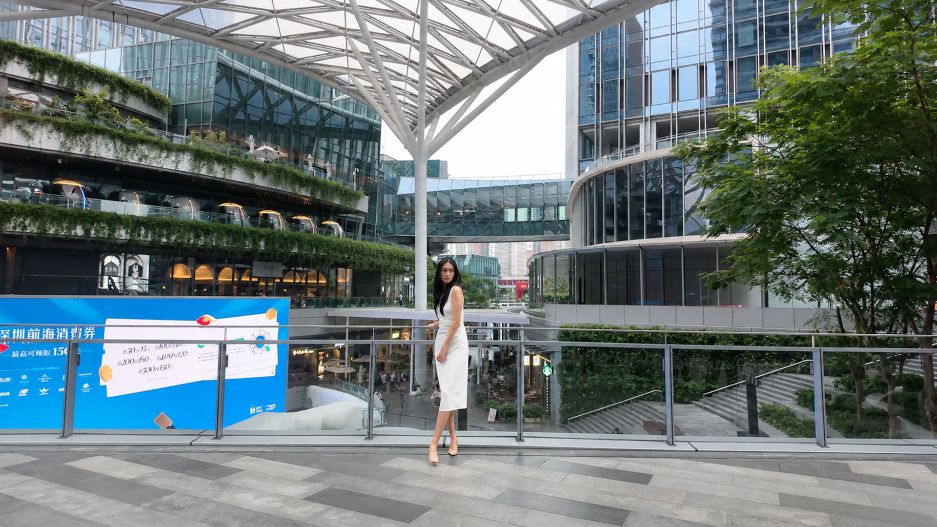Inside China’s modern plaza beneath a sweeping white canopy