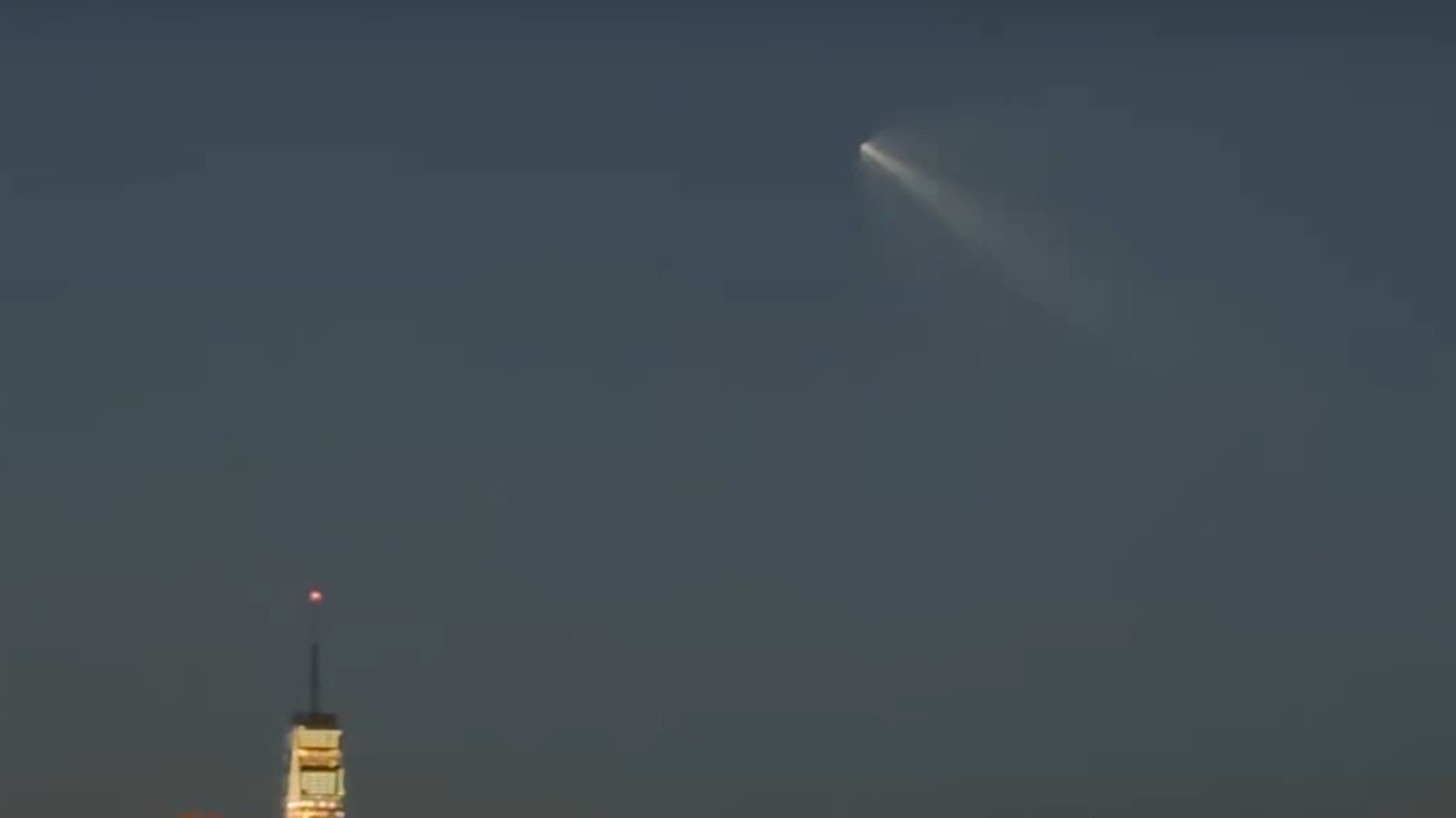 SpaceX Falcon 9 rocket seen flying over New York City