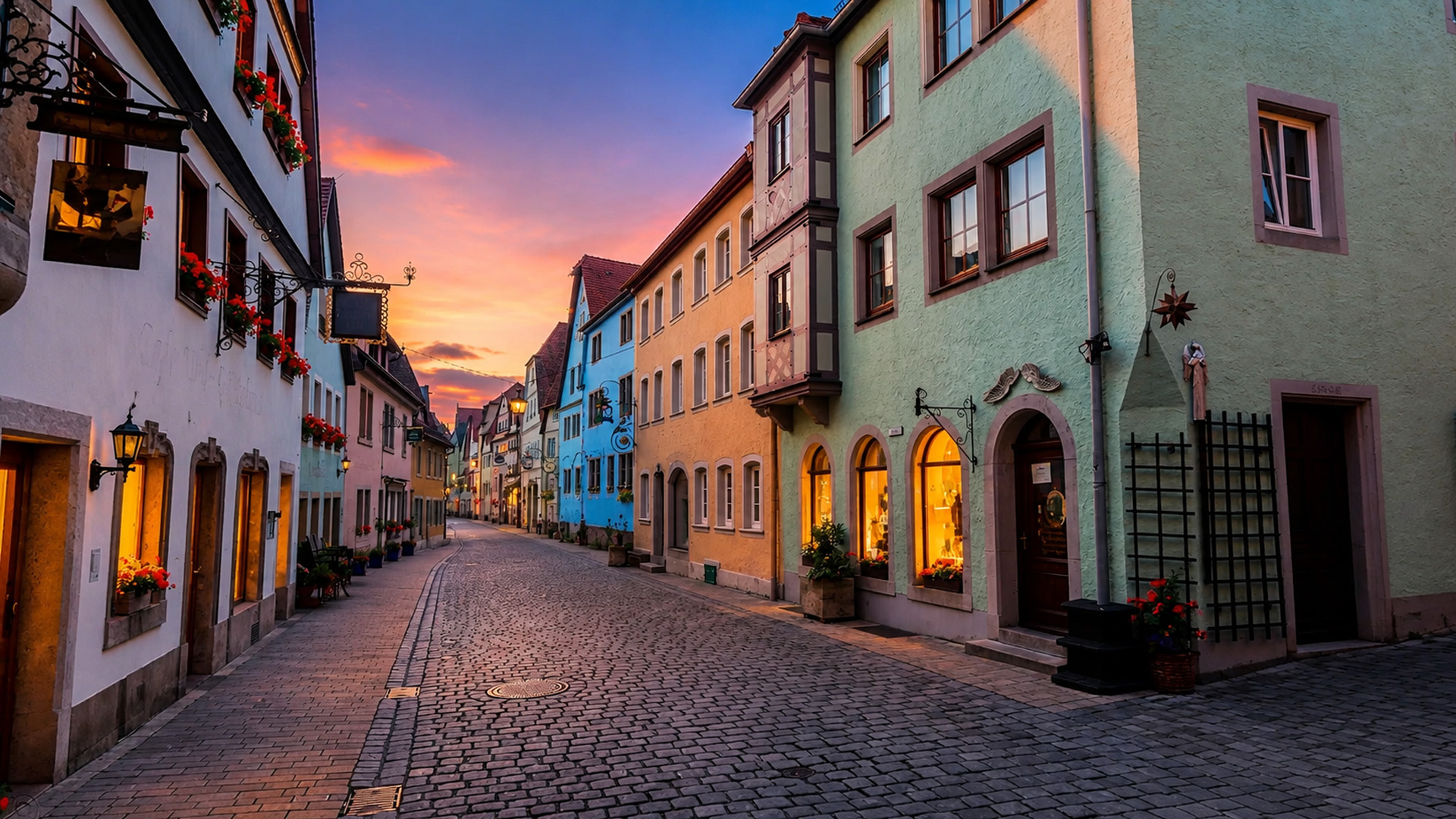 Evening walk through medieval Rothenburg Germany (4K)