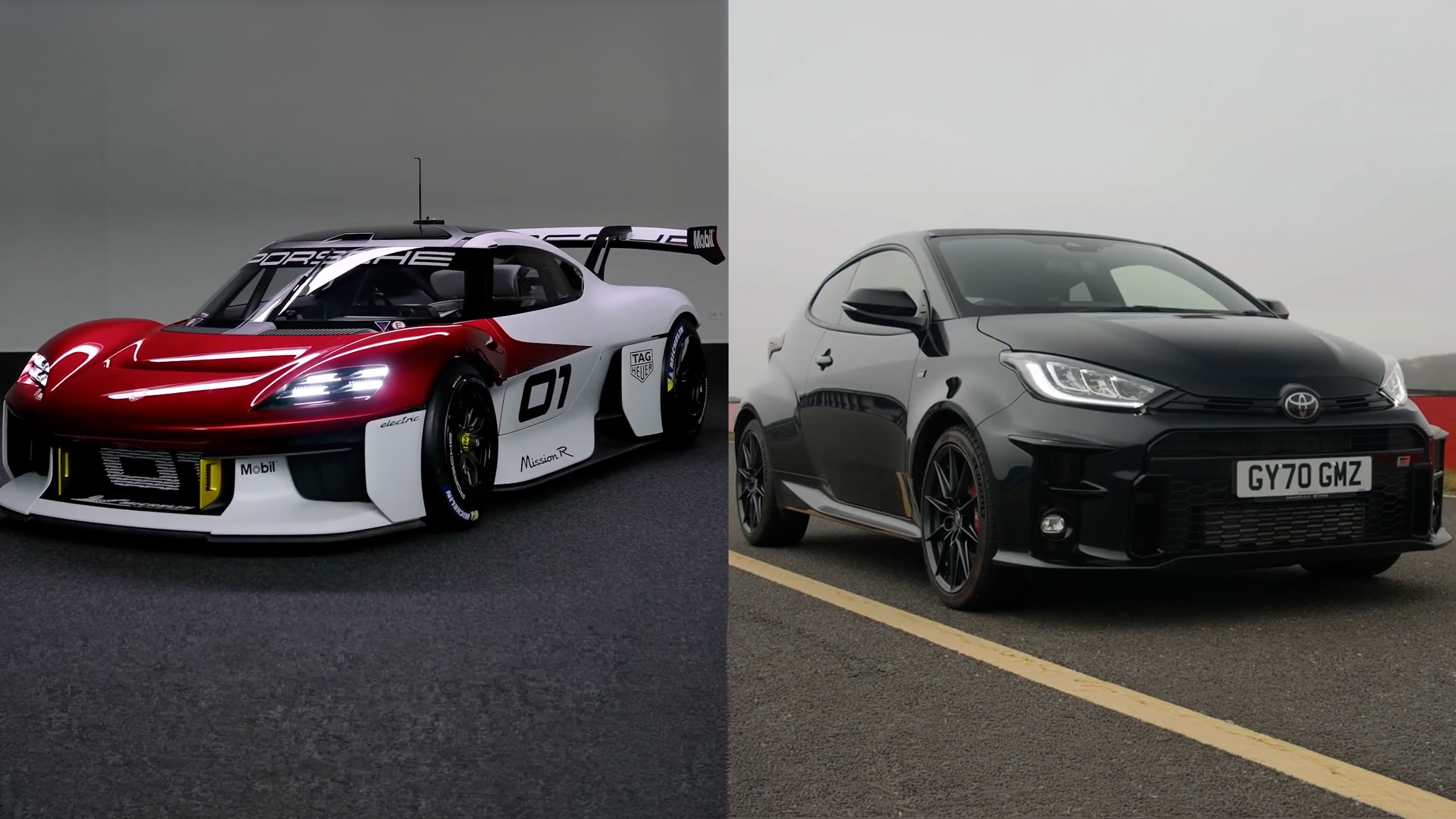 Porsche Mission R v/s Toyota GR Yaris