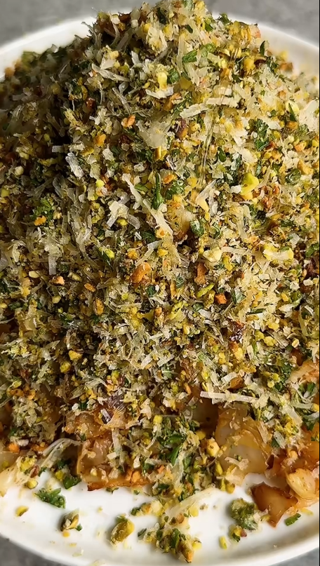 Roasted cabbage salad with pistachio parmesan crunch