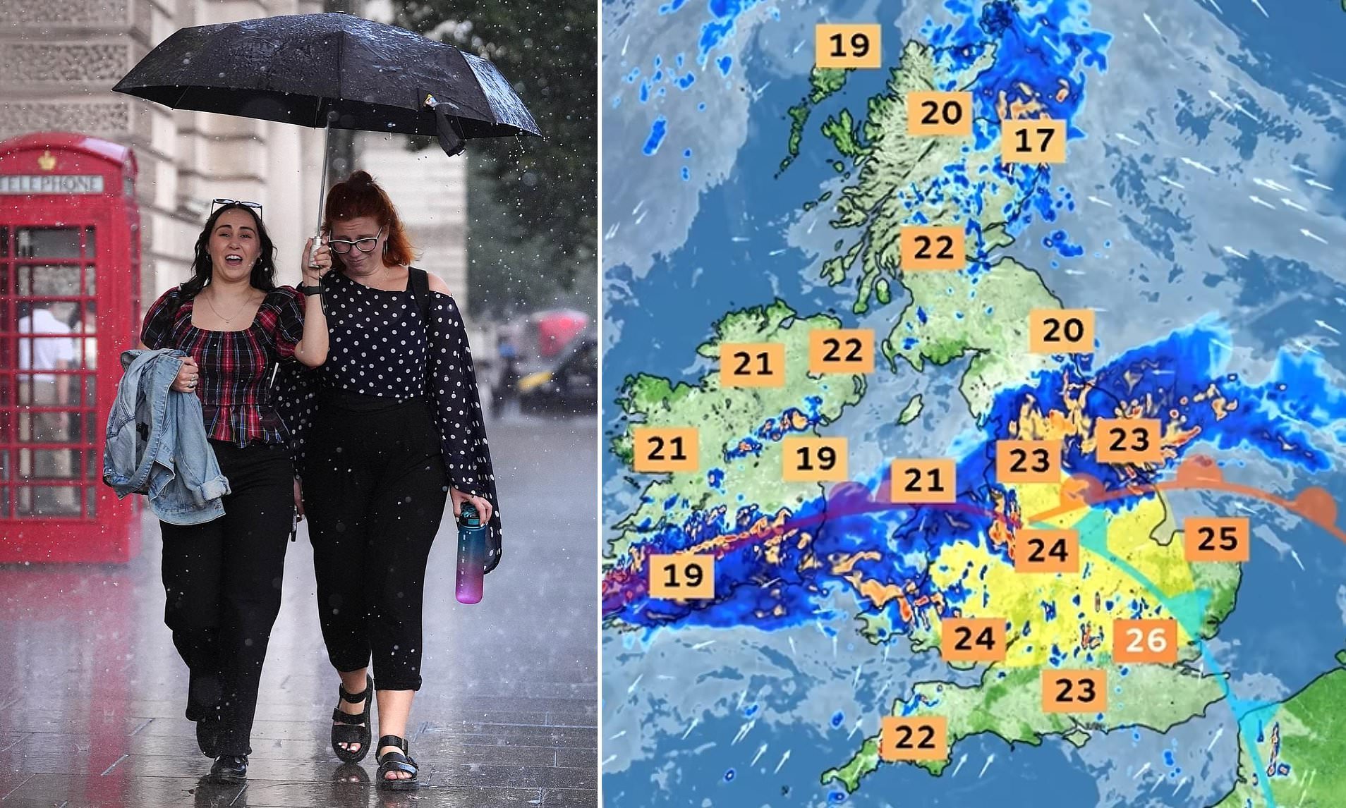 Fears of 'severe' flash floods as Britain faces 'intense' thunderstorms with a month's worth of rain
