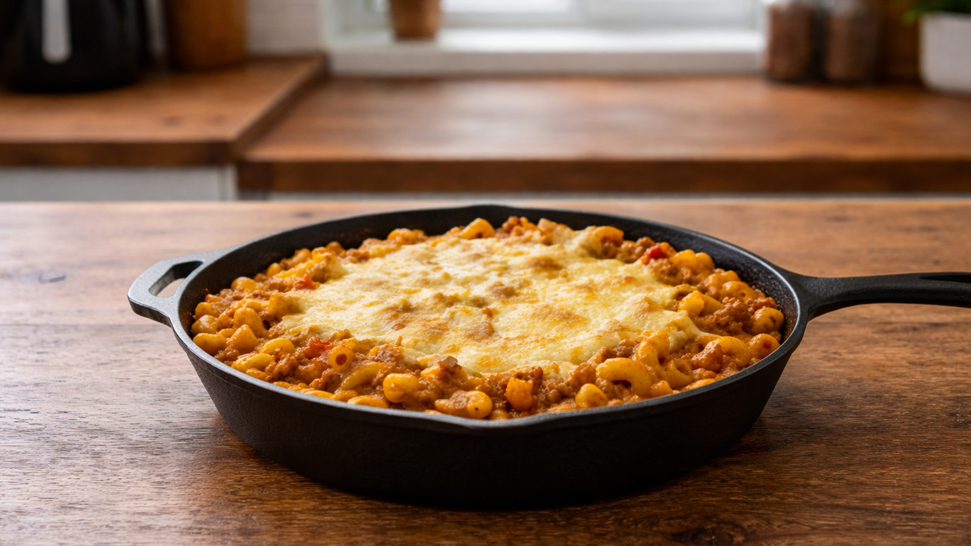 This cheesy beef macaroni skillet makes dinner extra comforting