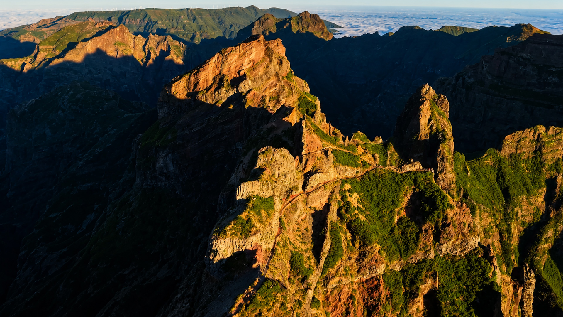This mountain path runs between sheer drops