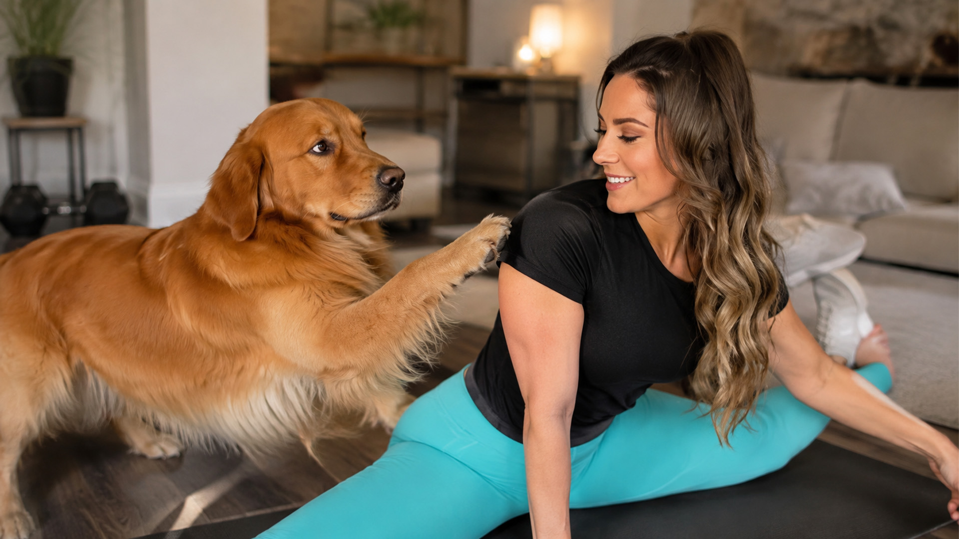 Golden retriever joins the workout routine