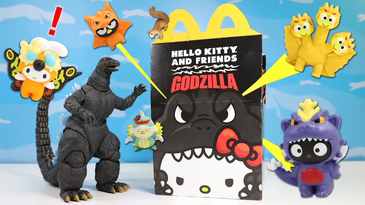 Kaiju cuteness! Hello Kitty x Godzilla McDonalds Happy Meal full set ...