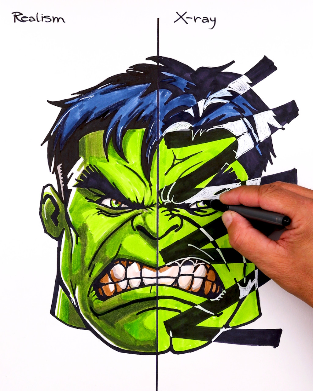 Realist vs X-ray drawing of Hulk ASMR! ️