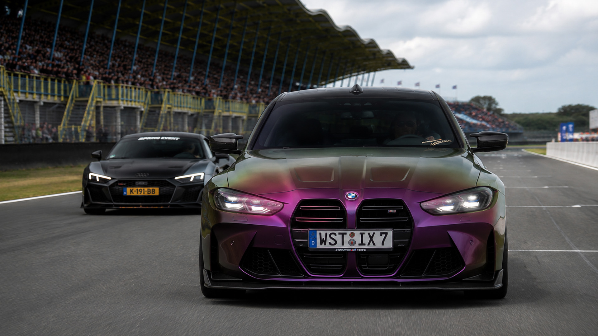 BMW M4 competition leads Audi R8 on track