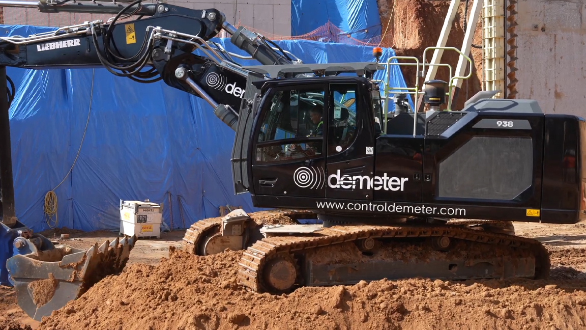 Powerful digging machine working below ground level