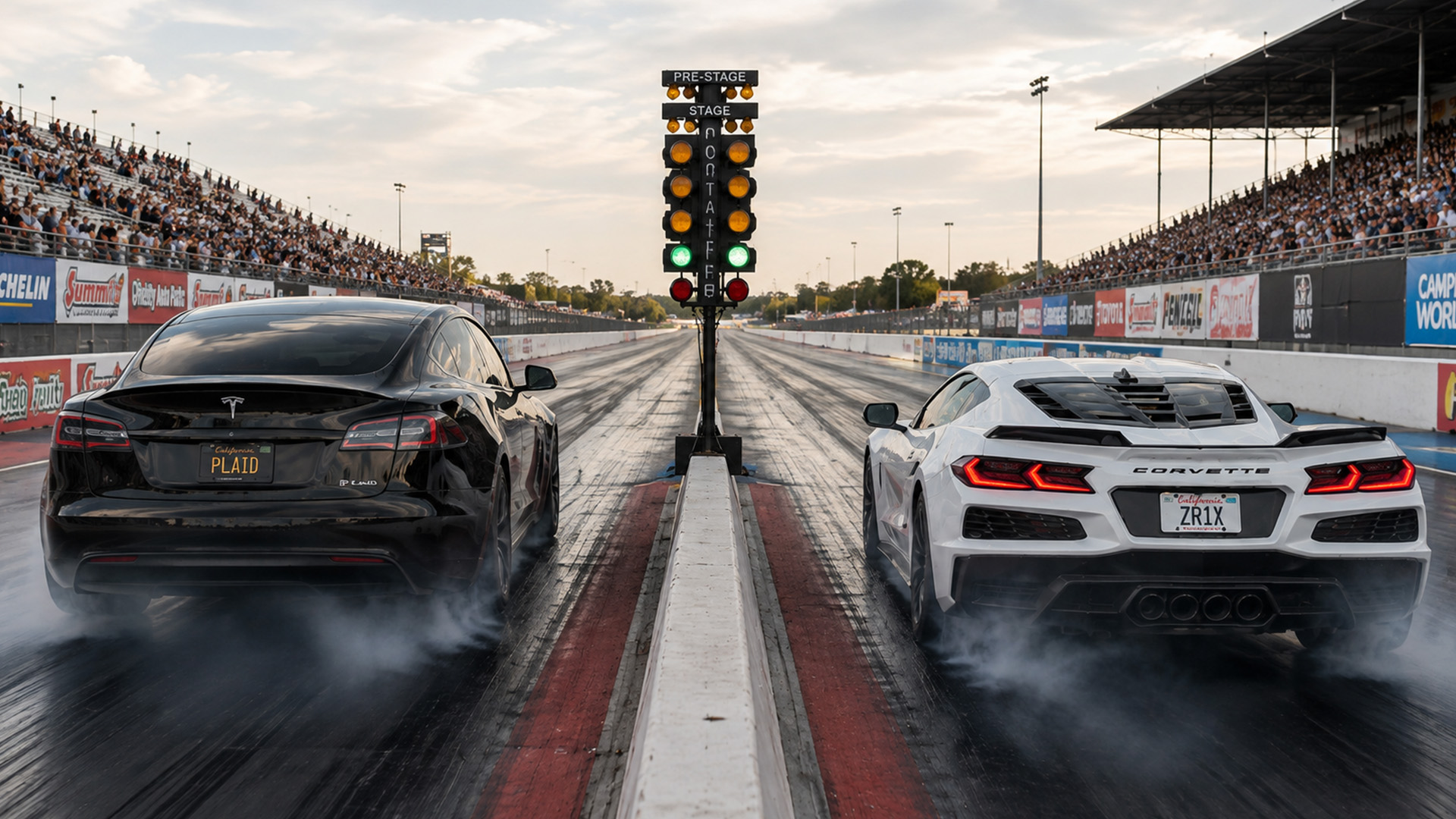 1,250HP Corvette ZR1X faces 1,200HP Tesla Plaid drag race