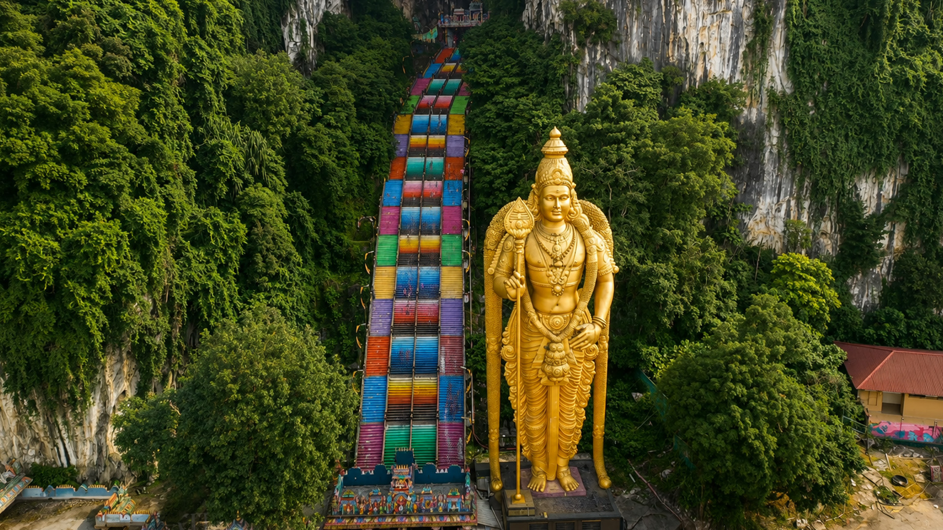 Climbing 272 steps to reach a cave temple
