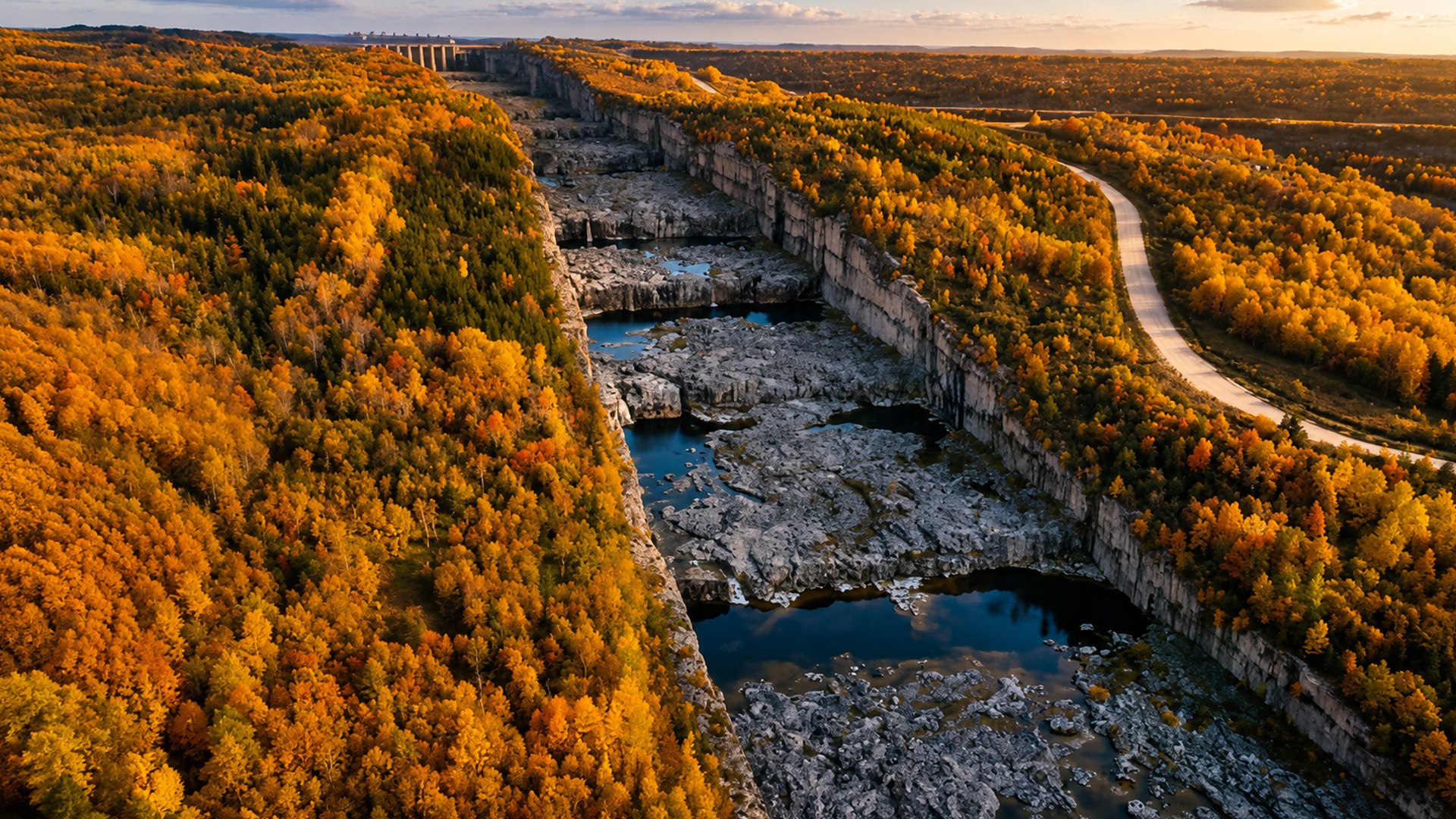 Canada’s giant dam surrounded by endless autumn forests