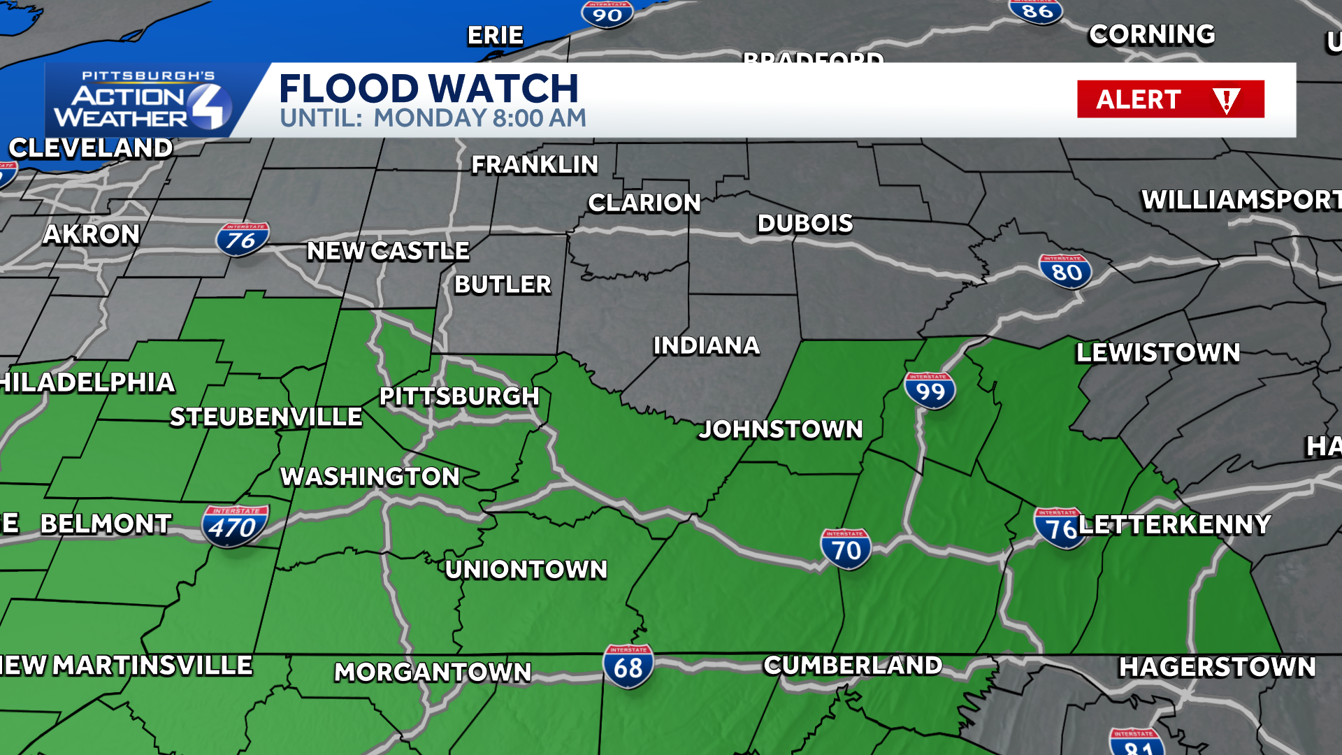 Storm warnings remain in place for parts of western Pa. Sunday