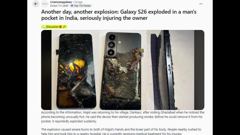 Another day, another explosion: Samsung Galaxy S26 explodes in man's ...