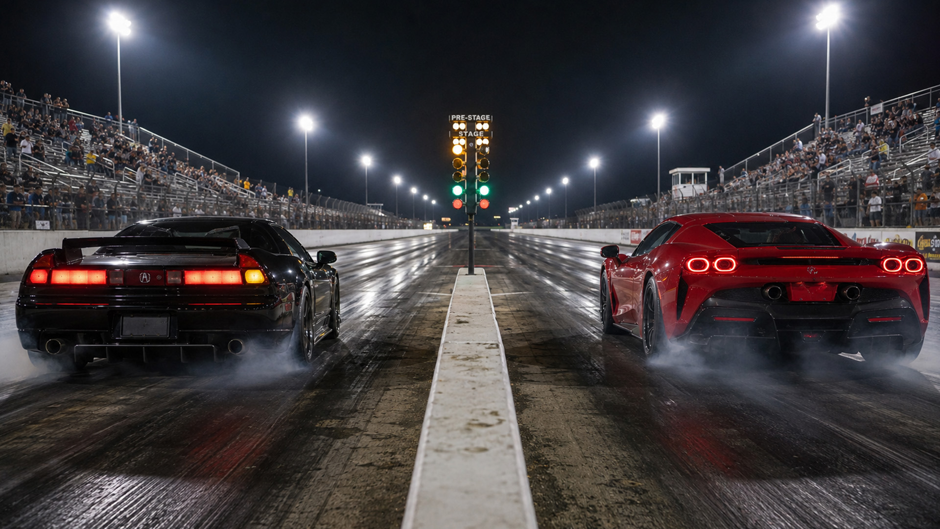 Ferrari SF90 chases down a modified Acura NSX in drag race