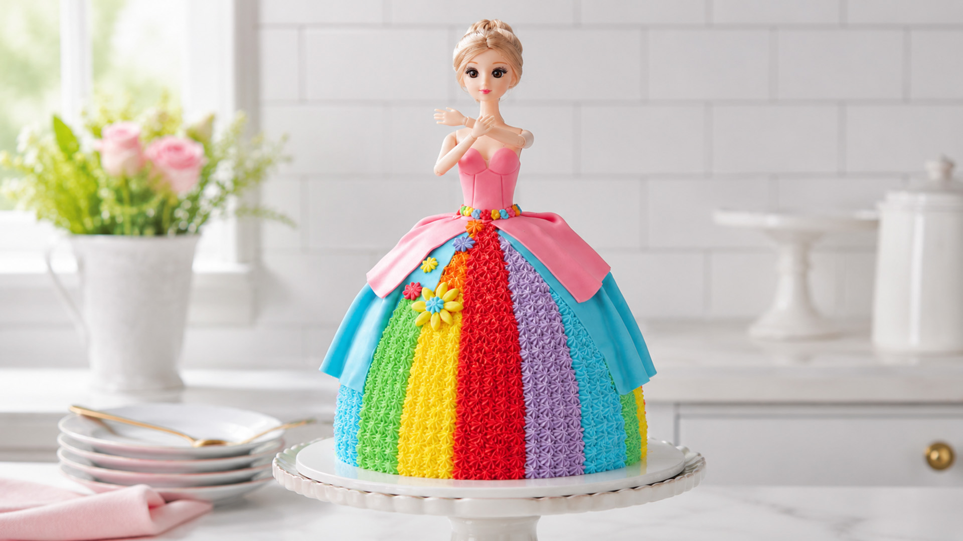 Buttercream transforms doll cakes into colorful dress designs