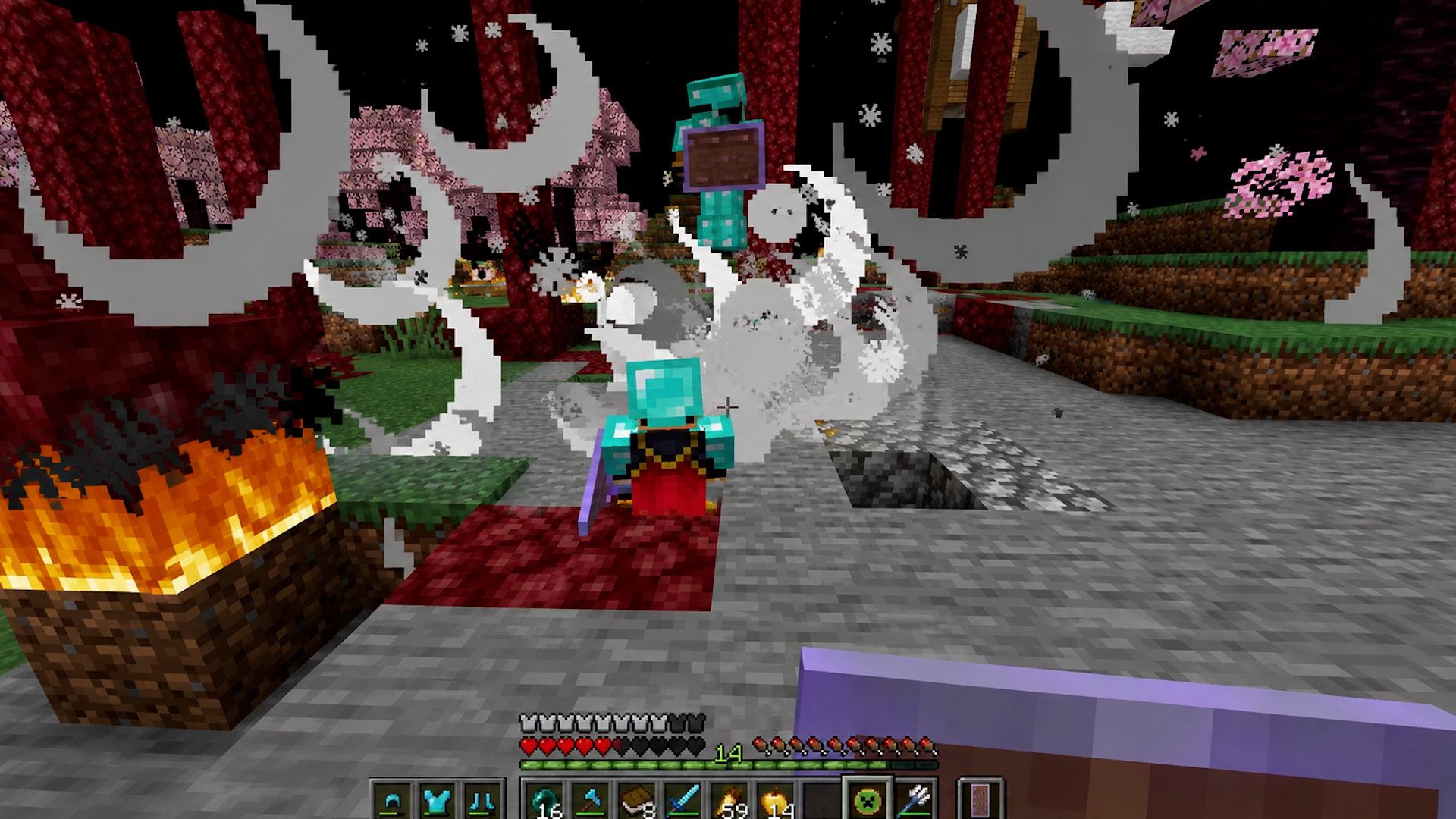 Using explosive abilities during Minecraft PvP battles