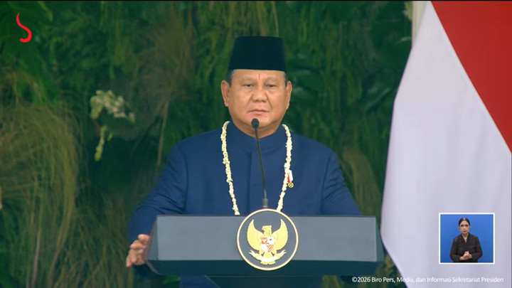 Presiden RI Prabowo Subianto memimpin Upacara Peringatan Detik-Detik Proklamasi di Istana Negara, Jakarta, Senin (17/8/2026). Foto: YouTube/ Sekretariat Presiden