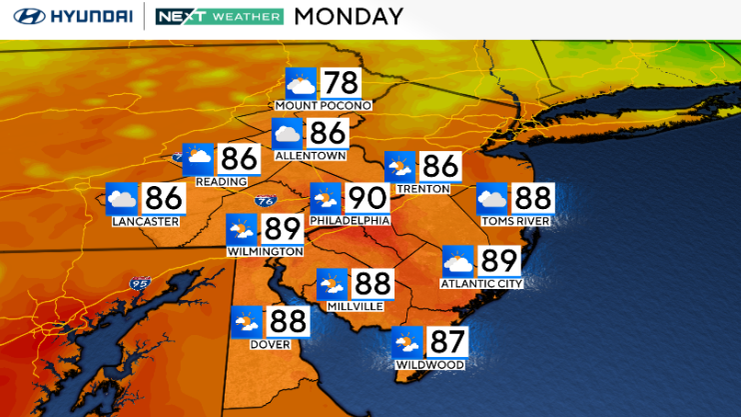 Chance of isolated storms Monday in Philadelphia region. Here's the weather forecast