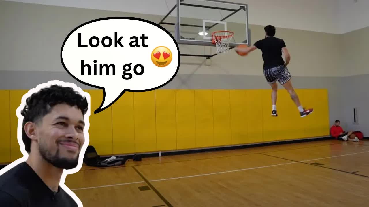 Having fun dunking the ball with a 50.5 inch vertical