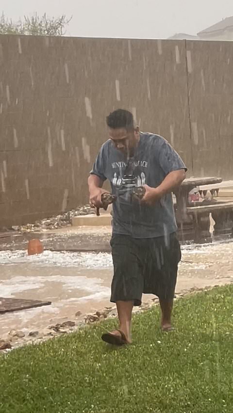 Dad braves hailstorm to rescue tortoises