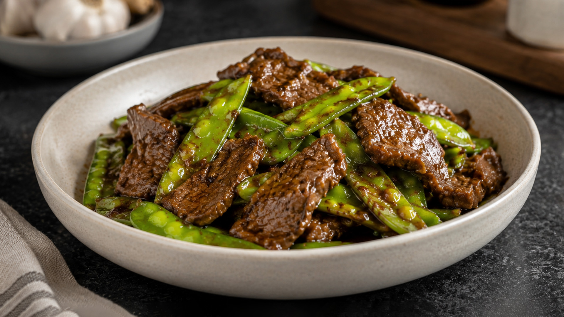 Snow peas add fresh crunch to this beef stir fry